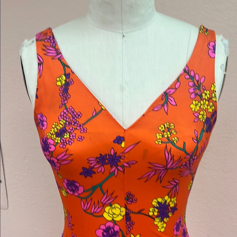 Vintage 70s Floral Maxi Dress in Orange and Purple - Picture 6 of 7